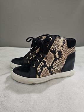 Aldo Wedge Sneakers with Black & Tan Snake-Print Panels - Women